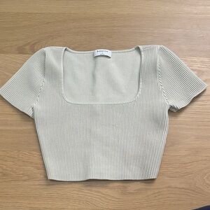 Babaton Cream Ribbed Crop Top